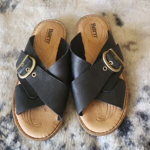 Born Black Leather Slide Sandals